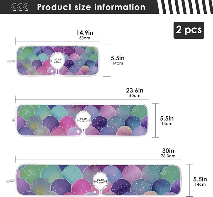 2 PCS Kitchen Sink Splash Guard 30 Inch Faucet Mat for Kitchen Sink Bathroom Sink Faucet Absorbing Drip Drain Mat Pad Microfiber Soft Washable Watercolor Mermaid Scales Starfish