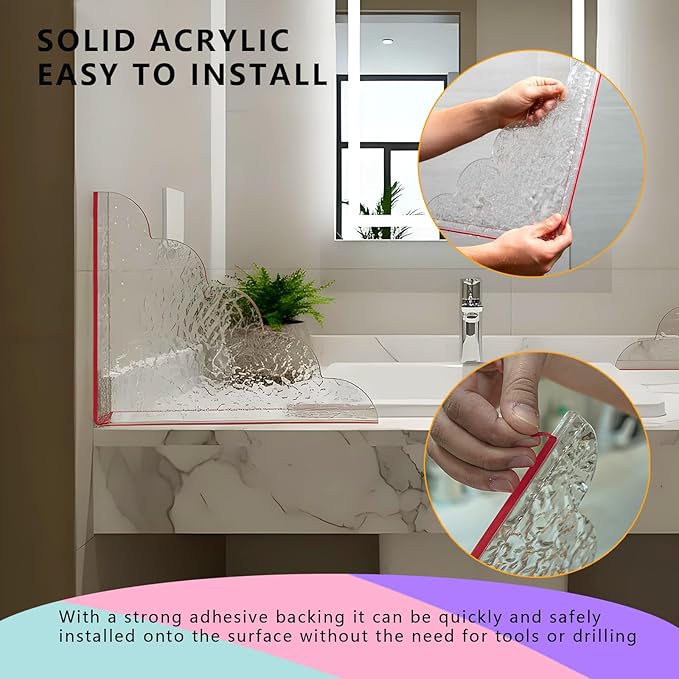 2 Pack Shower Splash Guard, Adhesive Bathtub and Sink Corner Water Guards, Clear Water Barrier with Cloud Sponge for Bathroom, Tub, Shower Stall