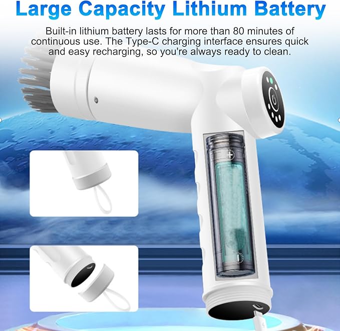Electric Spin Scrubber, Cordless Cleaning Brush Scrubber for Home, 340RPM Per Mins 3 Replaceable Brush Heads More Than 40 Mins Work Time 360Rotating 3 Speed Adjustment for