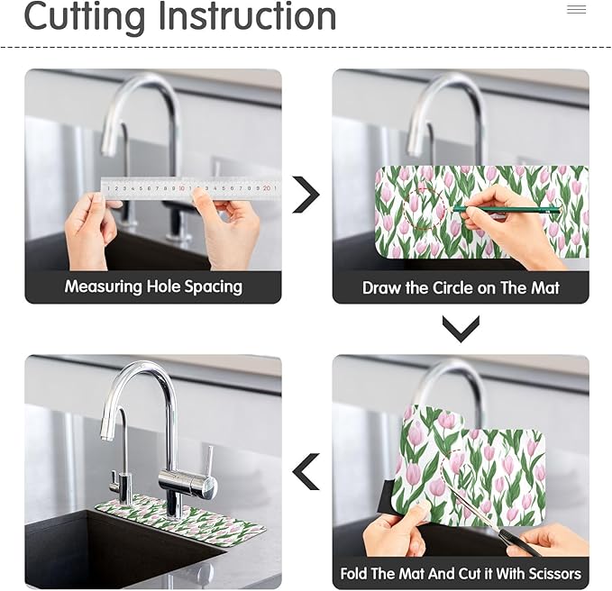 Kitchen Sink Splash Guard 1 PC 14.7 Inch Sink Faucet Mat Splash Guard for Bathroom Countertop Water Absorbent Foldable Cuttable Soft Washable Small Tulips Pink