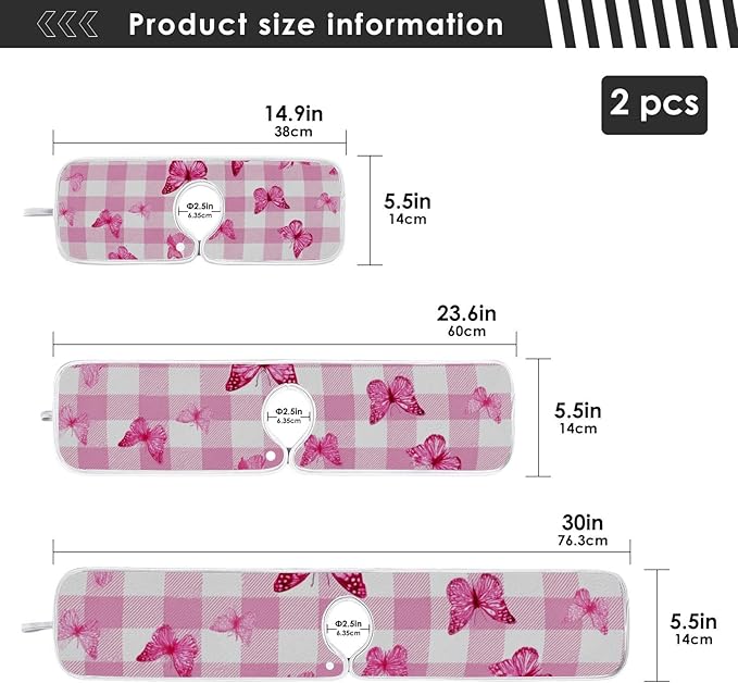 Sink Faucet Absorbing Mat Kitchen Sink Splash Guard Splash Faucet Drip Catcher for Bar RV Bathroom 2PCS 23.6x5.5in Checkered Pink and White Butterflies