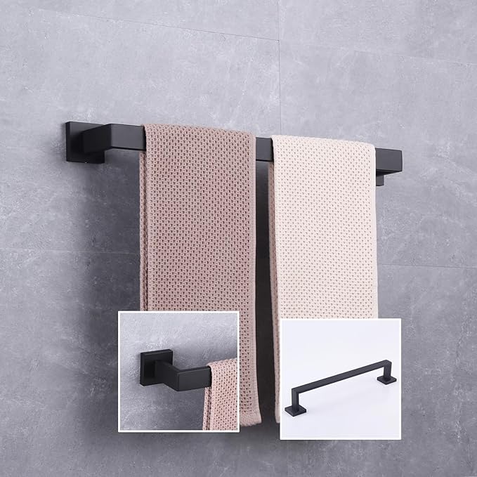 GERZWY SUS 304 Stainless Steel 20-Inch Bath Towel Bar Modern Style Bathroom Towel Bar Wall Mount Matte Black FG160150-BK