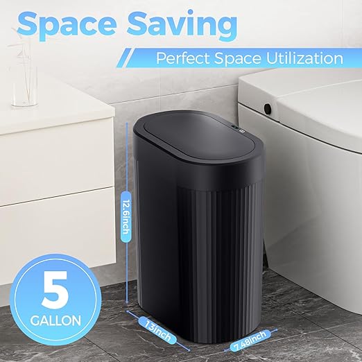 2 Pack 5 Gallon Bathroom Trash Can with Lid, Automatic Motion Sensor Black Trash Can, Touchless Slim Waterproof Garbage Bin for Kitchen, Bedroom, Office, and Bathroom