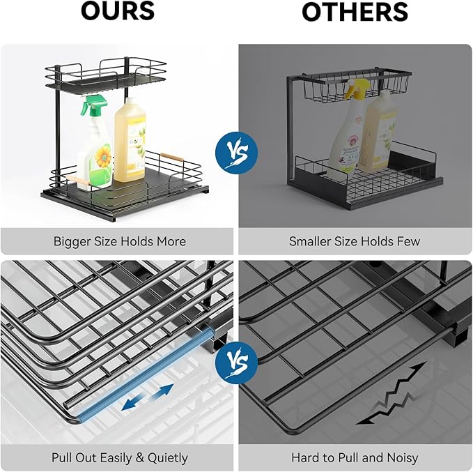 LAMU 2Pack Under Sink Organizers and Storage, 2 Tier Bathroom Kitchen Cabinet Organizers and Storage, Pull Out Under Sink Storage Kitchen Shelf Organizer for Under Counter Storage Organizer