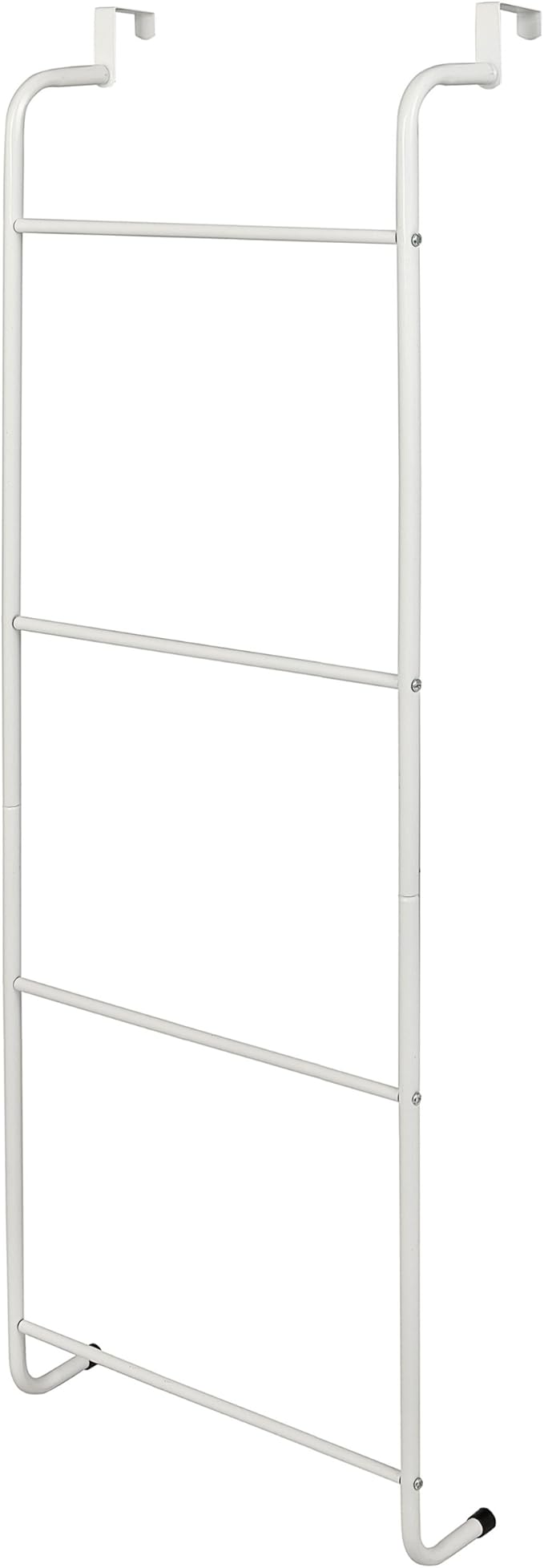 MyGift 4 Rung White Metal Ladder Over The Door Towel Rack - Bathroom Towel Holder, Space Saving Over Shower Door Drying Rack for Towels & Blankets