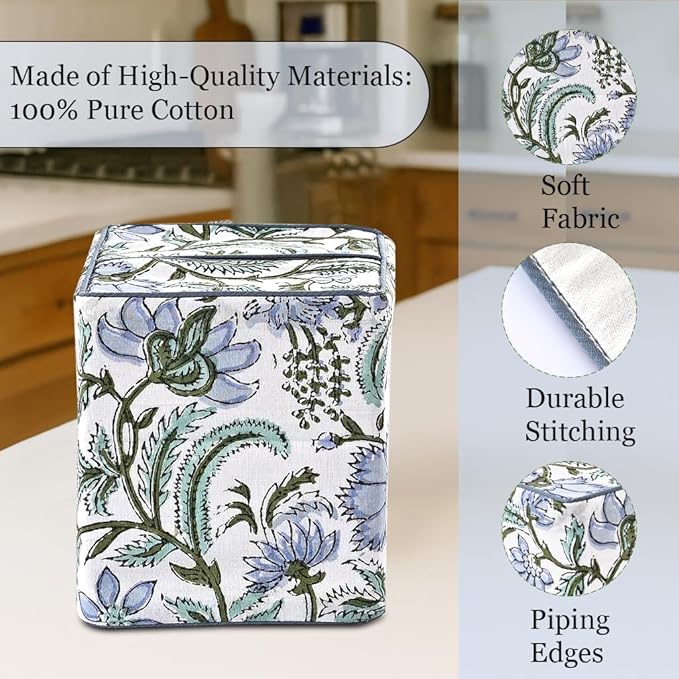 Ridhi Columbia Blue Block Print Tissue Box Cover – Handmade Cotton Fabric Tissue Holder for Home Bedroom Living Room Bathroom Vanity Car Nightstand Office Kitchen – Decorative Square Napkin Holder