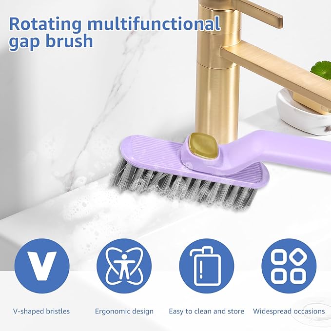 3Pcs Rotating Crevice Cleaning Brush with 5 Rags Multifunctional Gap Cleaning Brush Small Scrub Brush for Cleaning Sink Scrub Brush Bathroom Kitchen Edge Corner Window Track Cleaning Brush