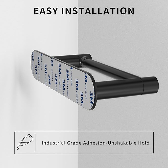 Adhesive Toilet Paper Holder, Self Adhesive Double Post Pivoting Toilet Tissue Holder, Stick on No Drilling Toilet Paper roll Holder for Bathroom, Stainless Steel and Zinc Alloy, Matte Black, 2Pack