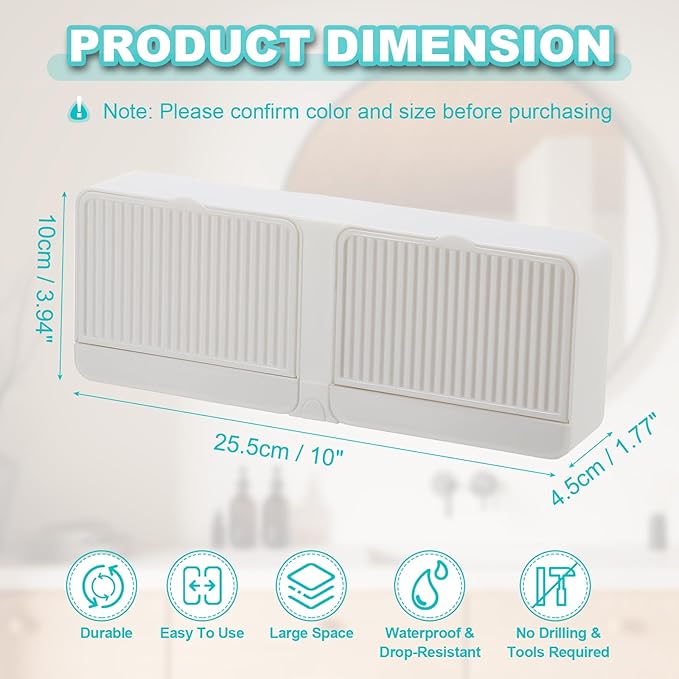 uxcell Soap Holder with Hook, 10 x 3.94 Inches Double Grid Wall Mounted No Drill Soap Dish for Shower, Bathroom & Kitchen - Self Draining Design Keeps Soap Dry (White)