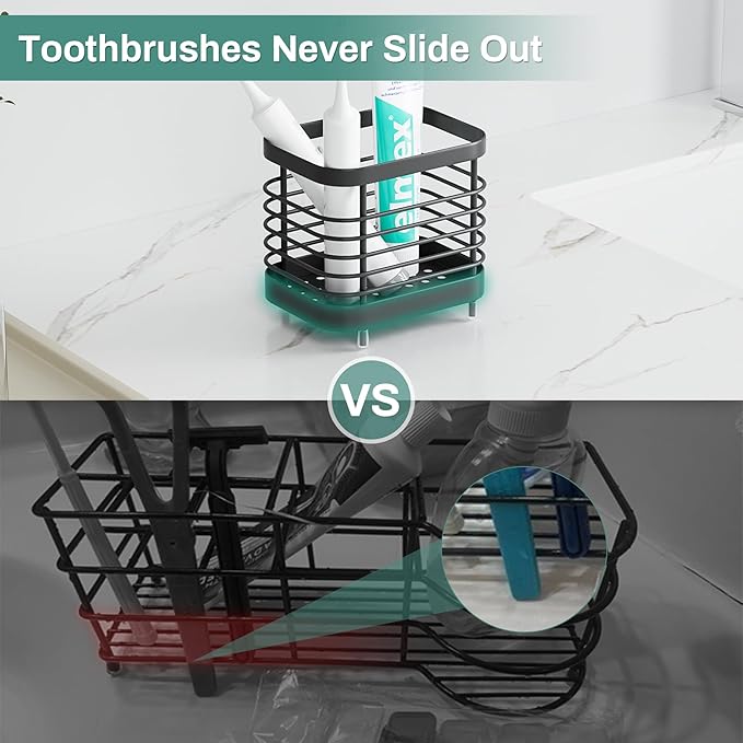 Black Electric Toothbrush Holder for Bathroom, Toothpaste Caddy Organizer Storage with Drainage, Kids Tooth Brush Stand for Countertop Sink, Bathroom Accessories Decor