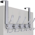 SKOLOO Over The Door Hook - for Doors up to 1-3/4'' Thickness, Metal Door Hanger with 5 Triple Hooks, Over The Door Hanger for Coats, Hats,Towels, Silver, Assembly Required