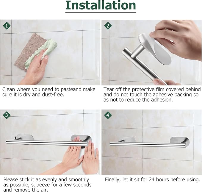 JiGiU Self Adhesive Towel Bar, Bathroom Hardware Set Include 16-Inch Bath Towel Bar,Toilet Paper Holder Towel Ring & 3 Packs Towel Hooks Stainless Steel Wall Mount No Drill Sticky on Towel Holder Kit