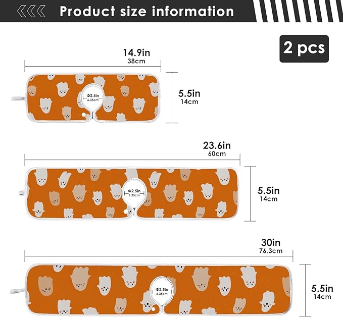 2 PCS Kitchen Sink Splash Guard 14.9 Inch Faucet Mat for Kitchen Sink Bathroom Sink Faucet Absorbing Drip Drain Mat Pad Microfiber Soft Washable Halloween Orange Blue Ghosts