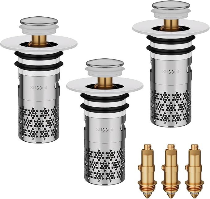 Bathroom Sink Drain Strainer 3 Pcs Universal Stainless Steel Drain Strainer Ceramic White Bathroom Sink Strainer for Sewer, Kitchen(For Calibre 1.2-1.5in)