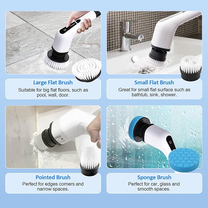 Electric Spin Scrubber, TSGLO 2022 New Cordless Shower Cleaning Brush with 7 Replaceable Brush Heads&Adjustable Extension Long Handle, 360 Power Tub&Tile Scrubber for Bathroom, Glass, Sink, Floor