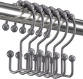 Titanker Shower Curtain Hooks Rings, Rust-Resistant Metal Double Glide Shower Hooks for Bathroom Shower Rods Curtains, Set of 12 Hooks - Neutral Gray