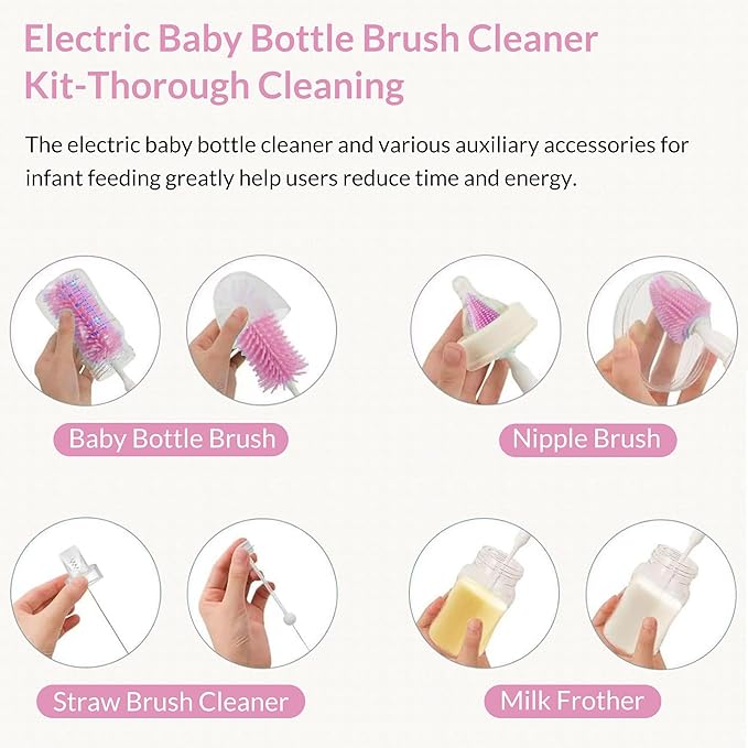 Electric Cleaning Brush with Bottle Brush & Milk Mixer, Rechargeable Electric Bottle Brush with 2 Speed Mode,Powerful Waterproof Bottle Cleaner Brush,A Must Have for Daily Life (Plum)