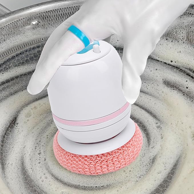 Electric Spin Scrubber, Cordless Shower Scrubbers USB Rechargeable Handheld Cordless Power Cleaning Brush Scrub Brush Cleaner for Dish Washing Home Kitchen (Pink)