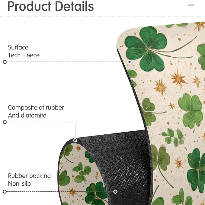 Kitchen Sink Splash Guard 1 PC 14.7 Inch Sink Faucet Mat Splash Guard for Bathroom Countertop Water Absorbent Foldable Cuttable Soft Washable Green Clovers and Gold Stars