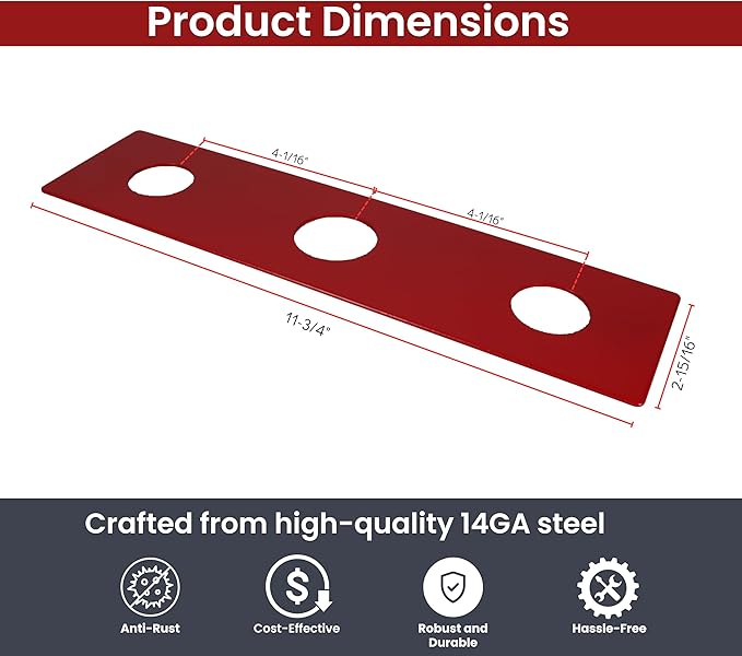 Waterline 3 Hole Escutcheon Deck Repair Plate for Kitchen or Bathroom Faucets - Universal Fit, 12 Inches, 14GA Steel | Sink Cover Baseplate Reinforces Counters and Provides Stable Faucet Maintenance