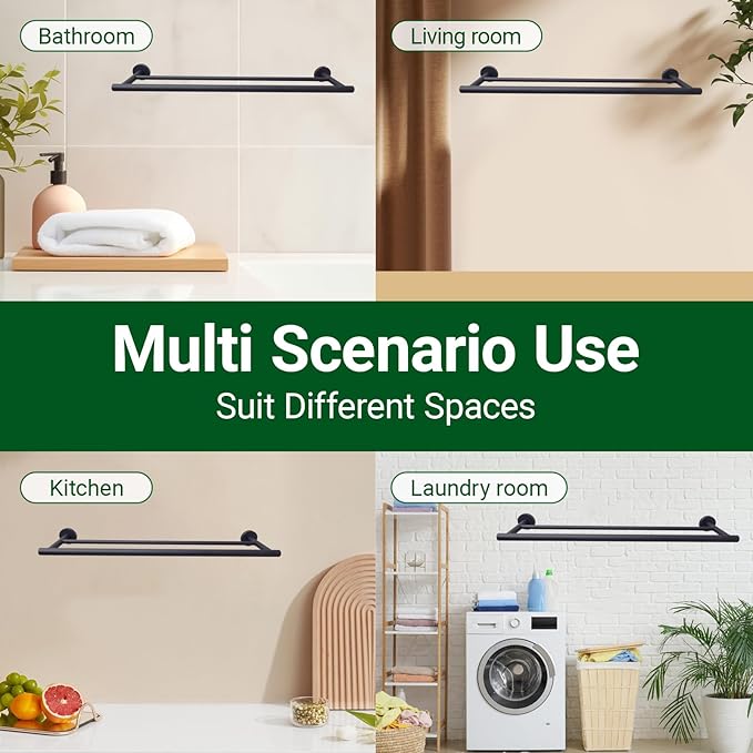 Miyili Double Bath Towel Bar 30-Inch Matte Black Stainless Steel Hand Towel Rack for Bathroom Wall Mount, A01B75B