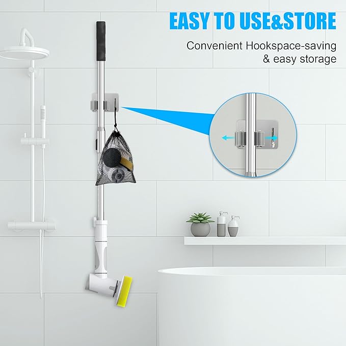 Electric Spin Scrubber, Scrub Brush Dual Speed, Power Shower Scrubber with 6 Replacement Head, Cordless Cleaning Brush with Extension Handle for Bathtub Grout Tile Floor, White