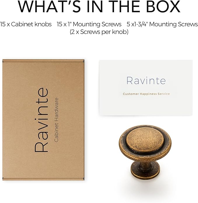 Ravinte 15 Pack 1-1/4 Inch Kitchen Cabinet Knobs Antique Brass Zinc Pulls Door Handles for Dresser Drawers