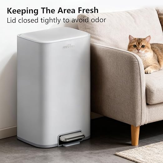 mVm 10.6 Gal Kitchen Trash Can, Tall Step Trash Can with Lid, Smooth Edge Garbage Bin for Home Office (Cement)