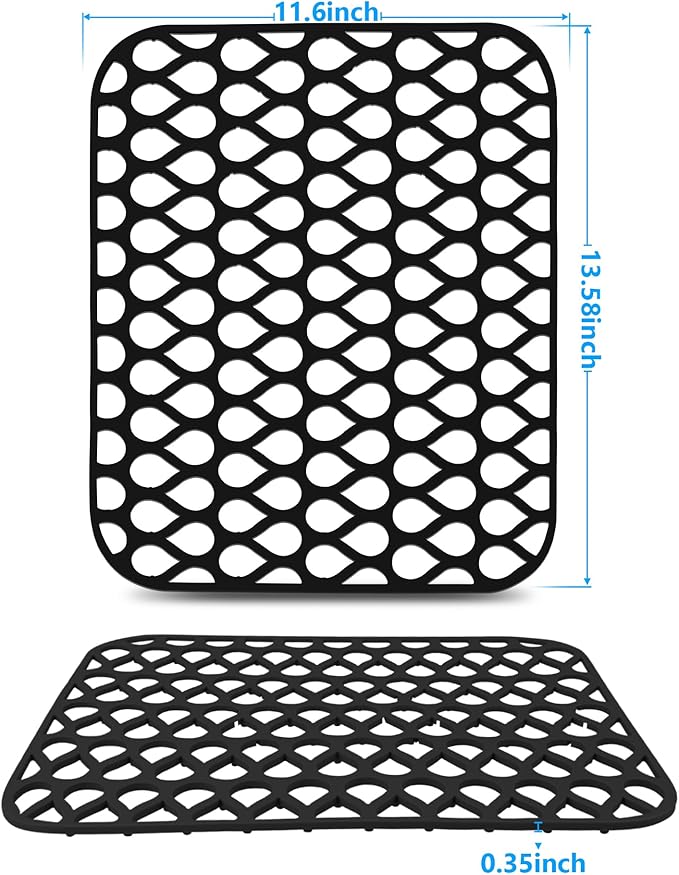 Sink Protectors for Kitchen Sink,2 PCS Silicone Kitchen Mat 13.58"x11.6",Non-Slip Bottom Guard Compatible with Farmhouse/Stainless Steel/Porcelain(Black)