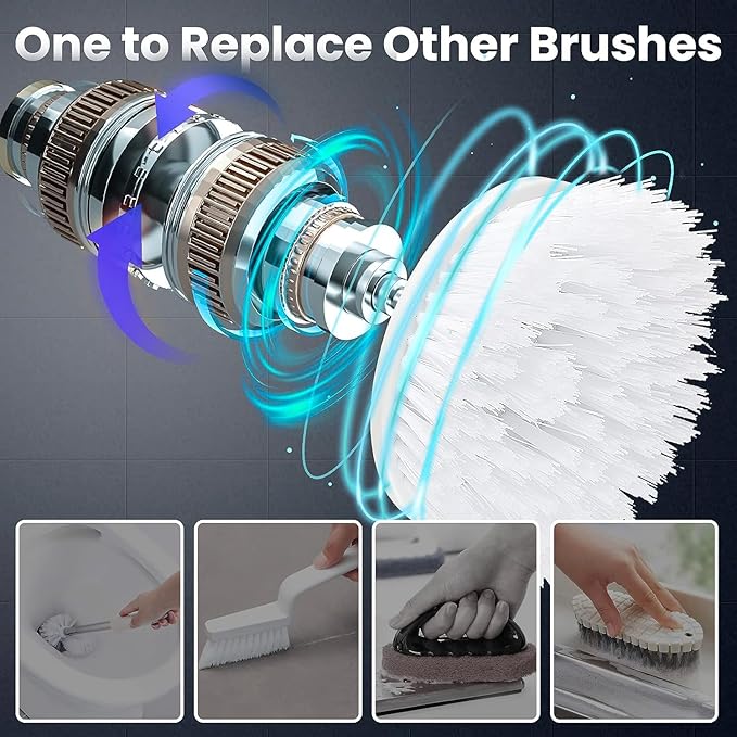 Cordless Handheld Rechargeable Electric Rotary Scrubber with 3 Replaceable Brush Heads, Suitable for Cleaning Tableware/Bathroom/Floor/Sink/Window