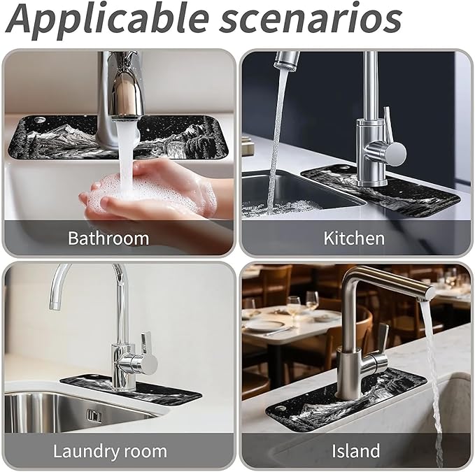 Kitchen Sink Splash Guard，Night sky and stars Faucet Mat Sink Gadgets-Super Absorbent Fast Drying Mat Drip Catcher for Kitchen, Bathroom,Sink Mat, Dish Drying Mat, Bathroom(15" X 5.5" )