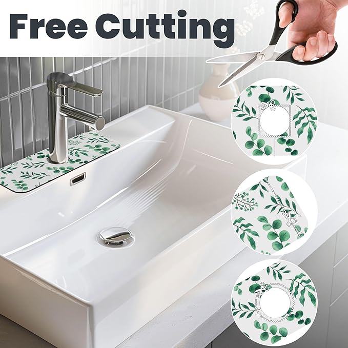 Watercolor Plant Green Leaves Dish Drying Mat for Kitchen Counter, 18"x24" Microfiber Absorbent Fast Dry Mat, 2Pcs Dish Mat Faucet Mats Sets, Large Drying Kitchen Mat Kitchen Drying Pad
