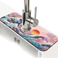Kitchen Sink Splash Guard，Waves and cherry blossoms Faucet Mat Sink Gadgets-Super Absorbent Fast Drying Mat Drip Catcher for Kitchen, Bathroom,Sink Mat, Dish Drying Mat, Bathroom(15" X 5.5" )