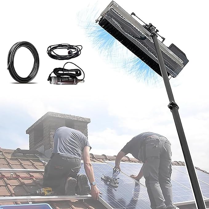 Electric Cleaning Roller Brush, Telescopic Pole for Cleaning PV Panels, Water-fed Cleaning Pole Set with Rotating Brush (60 cm)/Reach Pole(3.5 Meters)