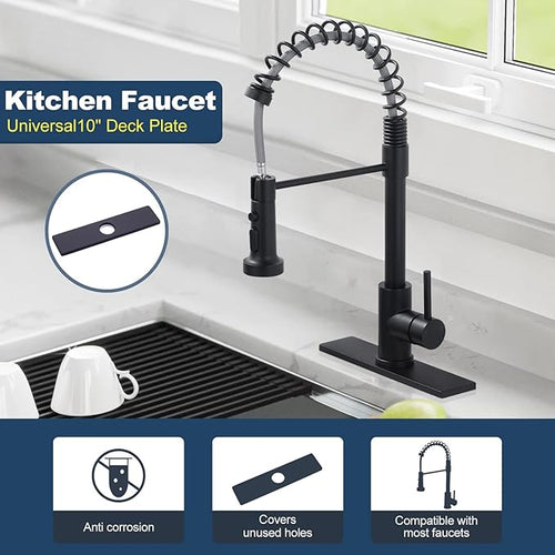 10" Sink Faucet Hole Cover Deck Plate for Bathroom & Kitchen Vanity Sink, Black Escutcheon Plate Stainless Steel Outside Faucet Cover Cap Rectangle Mixer Tap