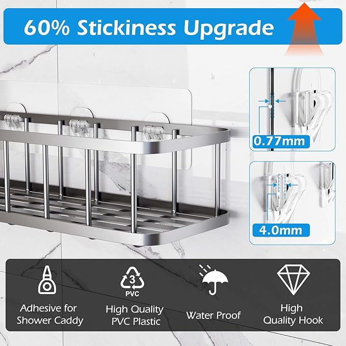 Lsnisni 12 Pack Shower Caddy Adhesive Replacement, Shower Adhesive Strips, Waterproof Adhesive Hooks, Strong Sticker, No Drilling, for Bathroom Shelf and Kitchen Racks