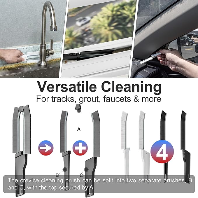 Hard Bristle Crevice Cleaning Brush Household Use, Grout Brush for Small Tight Spaces, Multi-Use for Bathroom, Kitchen, Car, Window Tracks, Sinks, Deep Clean Corners, Edges, and Gaps