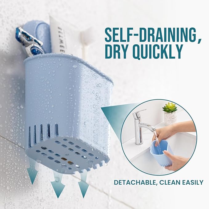 TAILI Suction Toothbrush Holder, Powerful Toothpaste Toothbrush Suction Cup, Self-draining Shower Razor Holder, Shower Toothbrush Holder for Wall, Kitchen Tableware Holder, Blue
