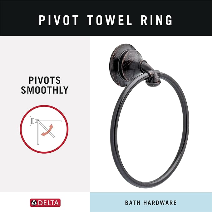 Delta Linden (1-Pack) Hand Towel Holder Venetian Bronze Towel Racks for Bathroom Wall Round Towel Ring Holder for Bath Towel Hanger for Kitchen, Bathroom Accessories 79446-RB