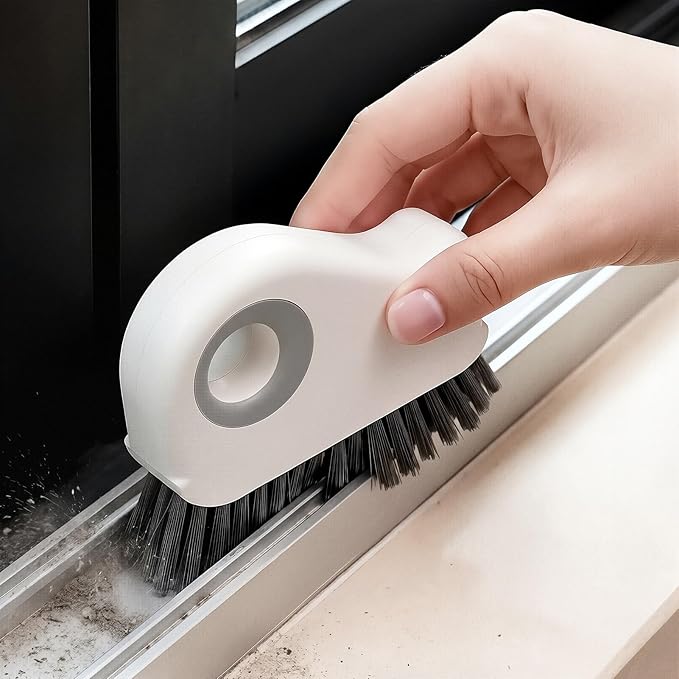 1-Pack Groove Cleaner Brush - 2 in 1 Grout Brush Cleaner- Multifunction Window Track Cleaning Tool with Hard Bristle and Hidden Scraper - Crevice Brush for Sliding Door Track, Window Seal, Sill