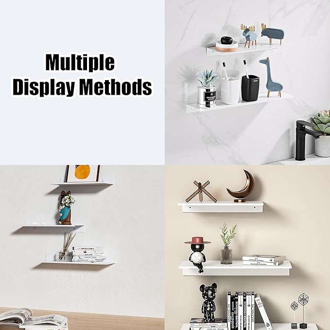 Adhesive Shower Shelves for Wall 2 Pack, White Metal Shower Caddy 40cm, Waterproof Bathroom Floating Shelves, Bathroom Storage Wall Shelf Organization