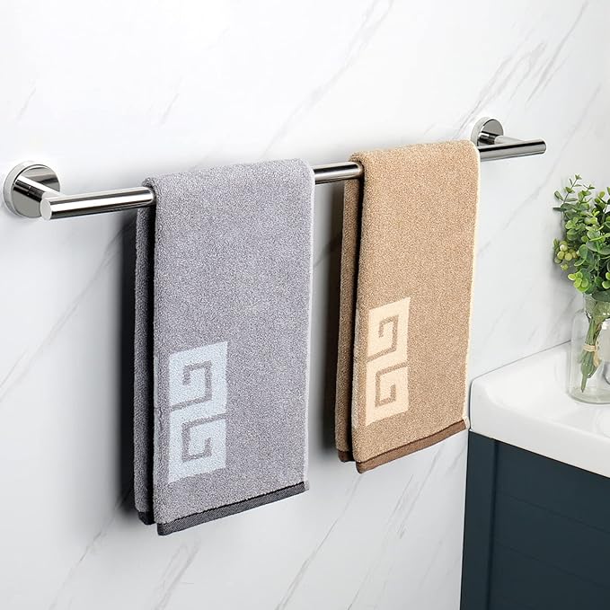 NearMoon Bath Towel Bar, Thicken Stainless Steel Shower Towel Rack Holder Wall Mounted for Bathroom, 26-lnch Overall Length-24-lnch Usable Hanging Space (1 Pack, Chrome Finish)