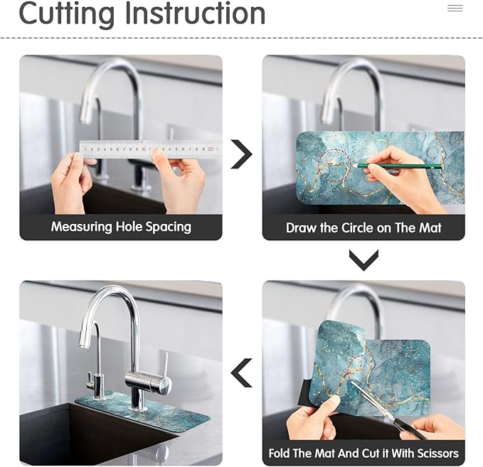 Kitchen Faucet Absorbing Mat Sink Splash Guard Behind Faucet Drip Catcher Trimmable for Bathroom RV Bar 14.7x5.4in 2PCS Green Marble