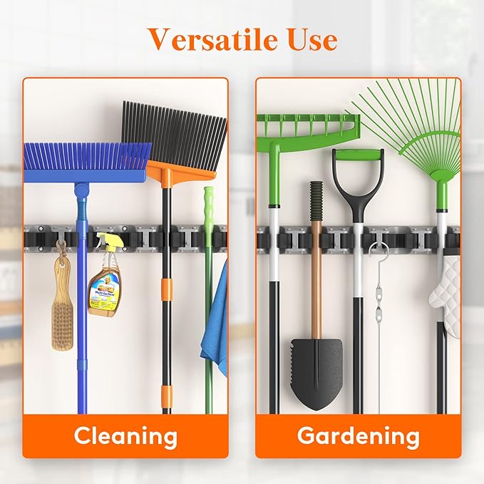 Lifewit Mop and Broom Holder Wall Mount, Anti-Slip Broom Hanger for Kitchen Organization, Heavy Duty Cleaning Supplies Organizer, Easy Install Tool Organizer for Closet, Garage, 2 Pack, Grey