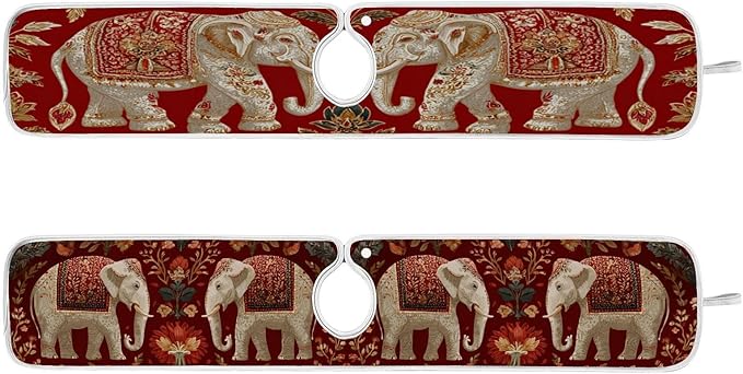 2 PCS Kitchen Sink Splash Guard 30 Inch Faucet Mat for Kitchen Sink Bathroom Sink Faucet Absorbing Drip Drain Mat Pad Microfiber Soft Washable Retro Red Elephant Flowers
