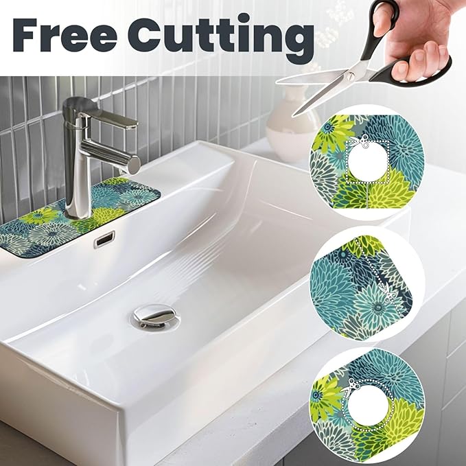 Kitchen Faucet Mat 15 x 5.5 Inch Abstract retro flower Faucet Draining Mat Farmhouse Absorbent Drying Mat Sink Splash Guard Behind Faucet Drip Catcher for Kitchen Bathroom
