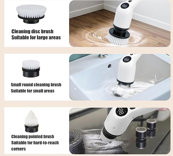 Electric Scrubber Brush for Cleaning with 8 Replaceable Brush Heads, 400 and 500 RPM Electric Cleaning Brush, Electric Rotating Brush for Shower, Floor,B