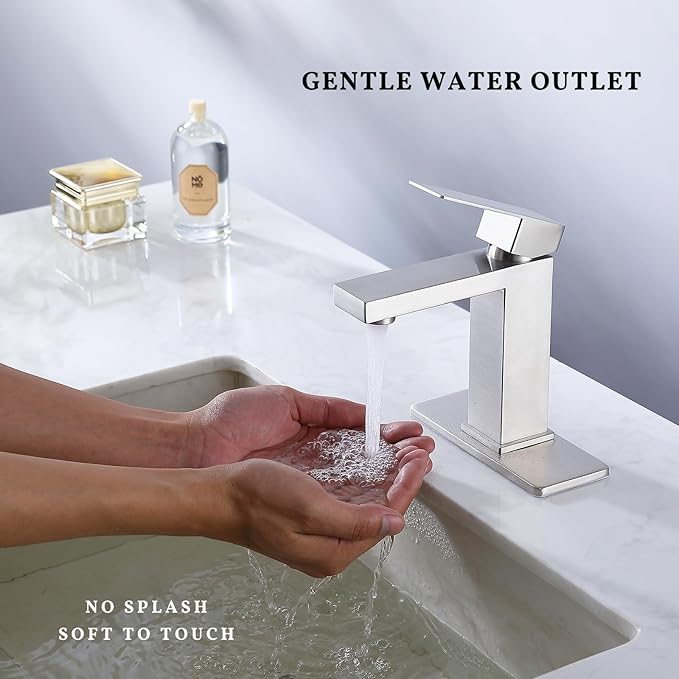 Bathroom Faucet for 1 Hole or 3 Holes Bathroom Sink Single Handle SUS304 Stainless Steel Sink Faucet with Pop Up Drain with Overflow Modern Vanity Faucets Brushed Nickel, SF3P-BN