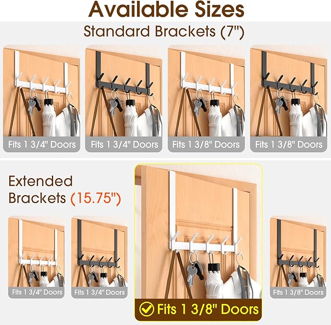 Long Over The Door Hooks Hanger with 15.75" Arms for for Easier Access by Shorter, J16U, Perfectly Fits US Standard 1 3/8-inch Doors, Towel Rack Bathroom Organizer Holder, White