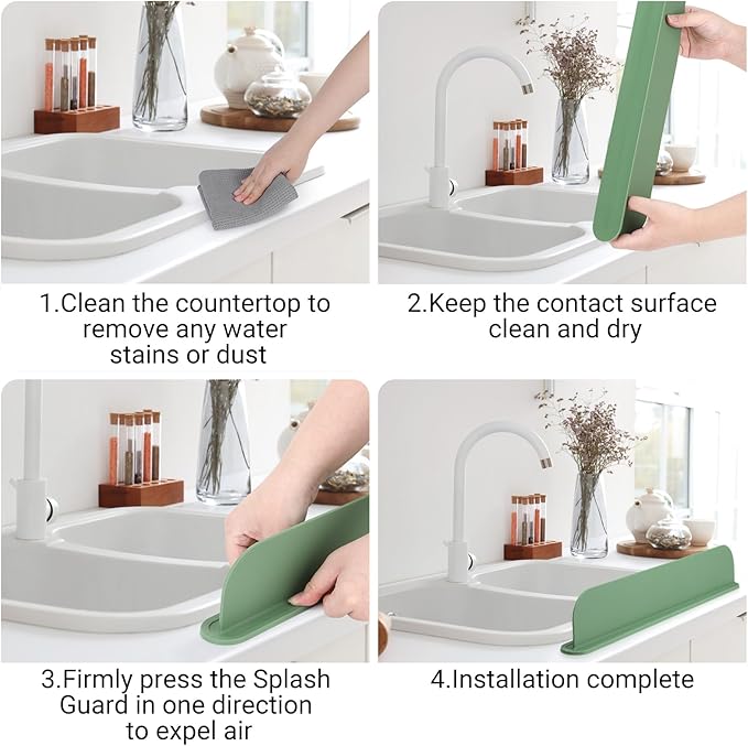 19.29 inch Silicone Sink Splash Guard, Splash Guard for Kitchen Sink Area, Backsplash Protector for Kitchen Countertop & Bathroom Bathtub with Non-Slip Strong Suction, Sage Green